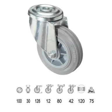 RUEDA INDUSTRIAL GOMA GRIS PASANTE 