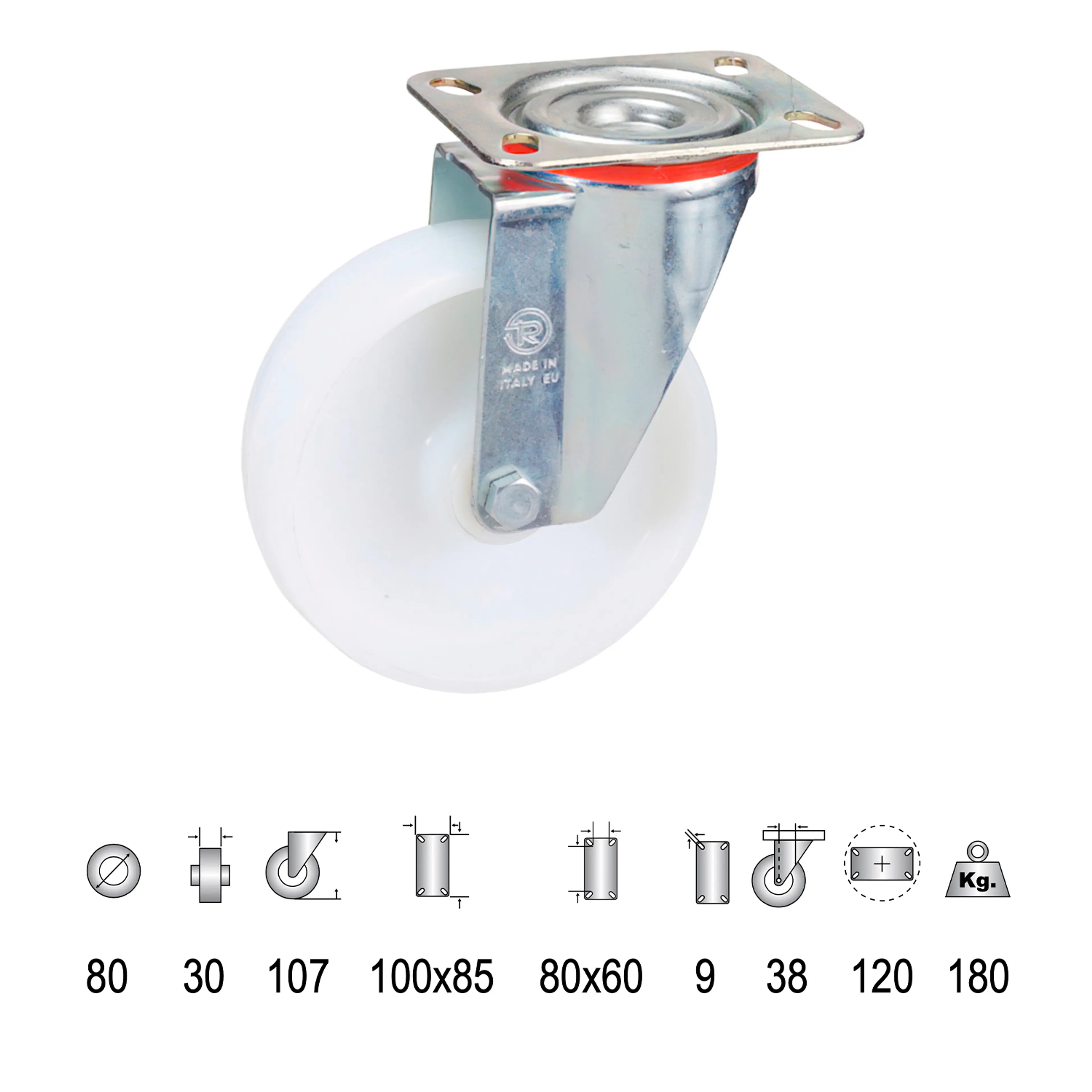 RUEDA INDUSTRIAL NYLON PLACA   80 M