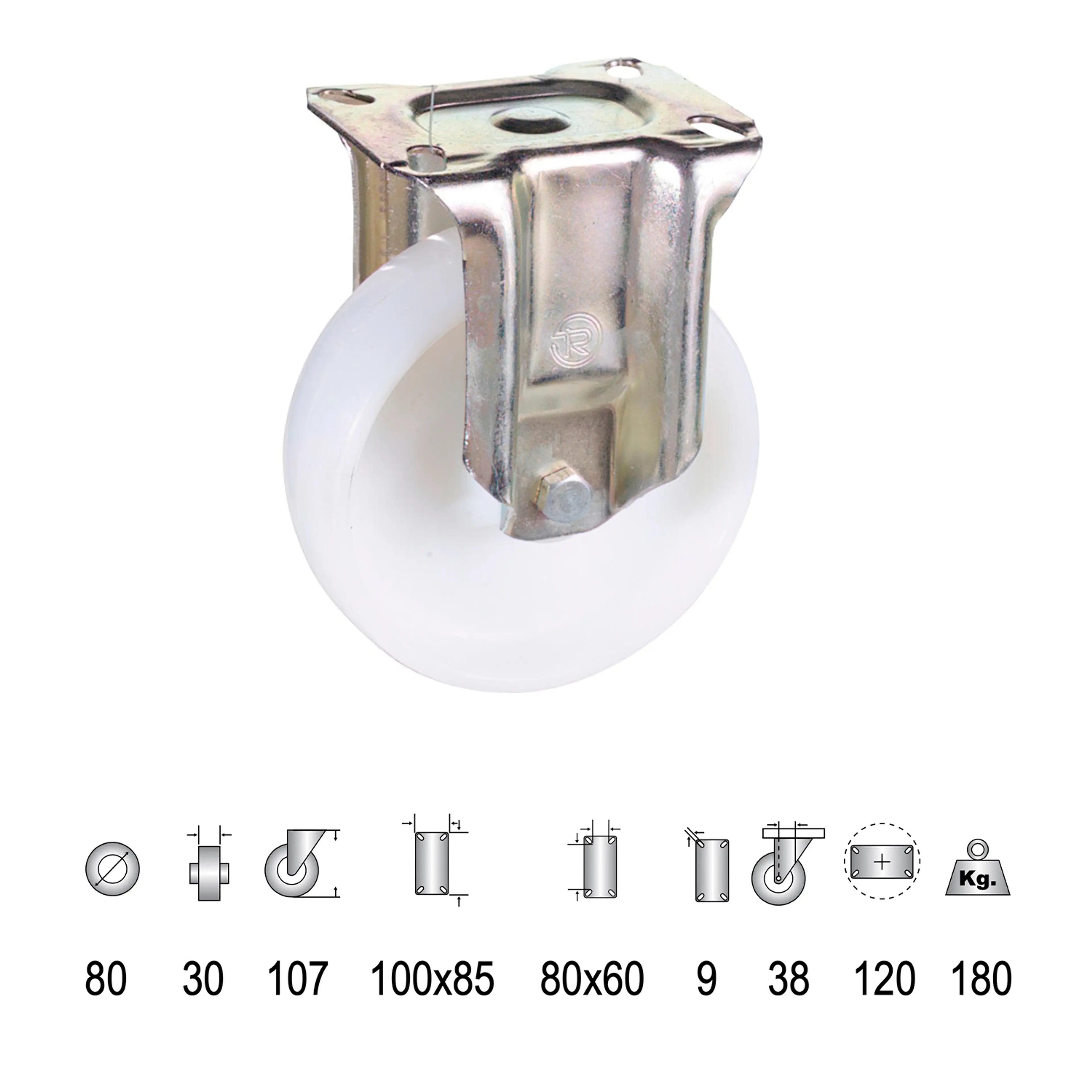 RUEDA INDUSTRIAL NYLON PLACA FIJA  