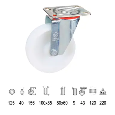 RUEDA INDUSTRIAL NYLON PLACA 125 MM