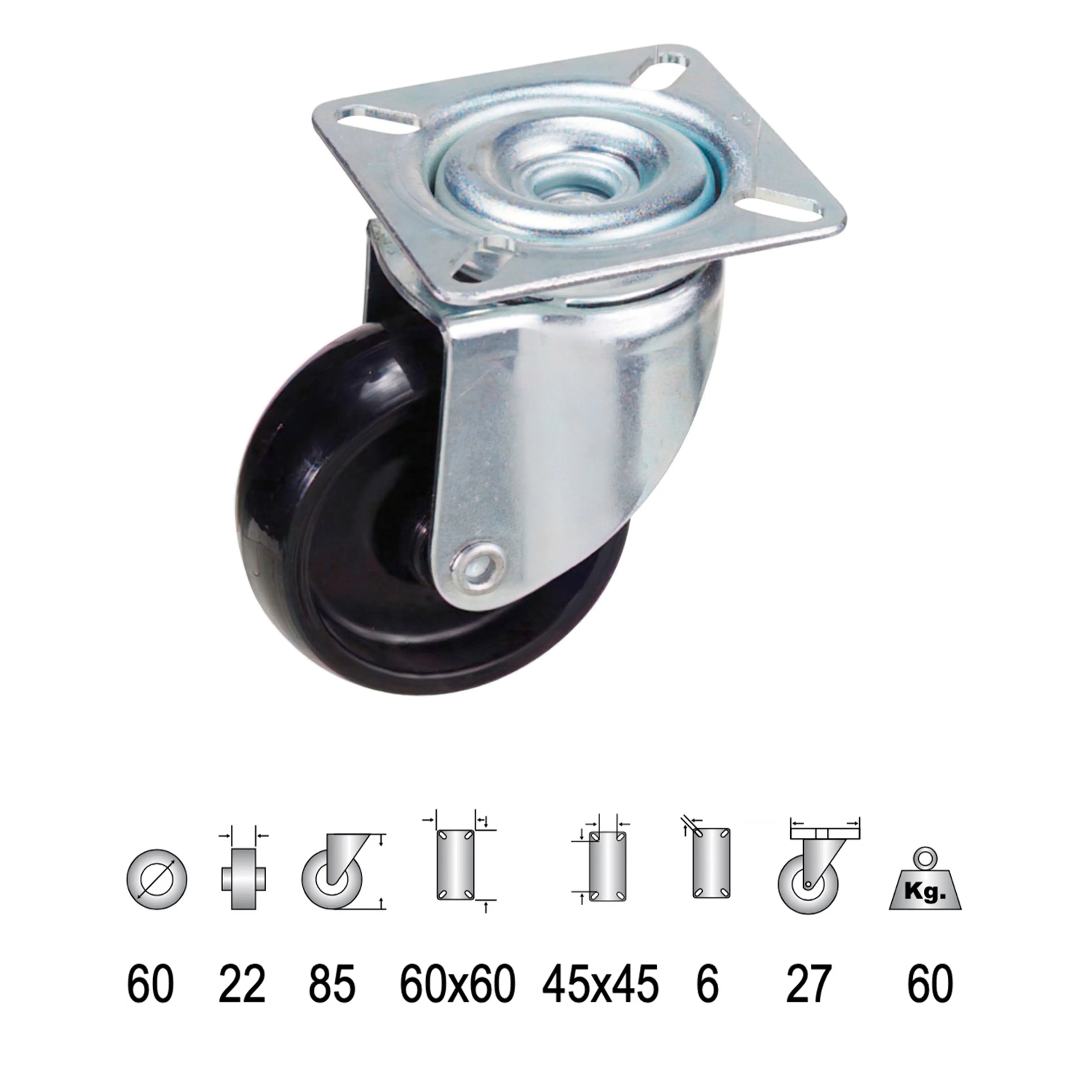 RUEDA DOMESTICA POLIAMIDA NEGRA PLA