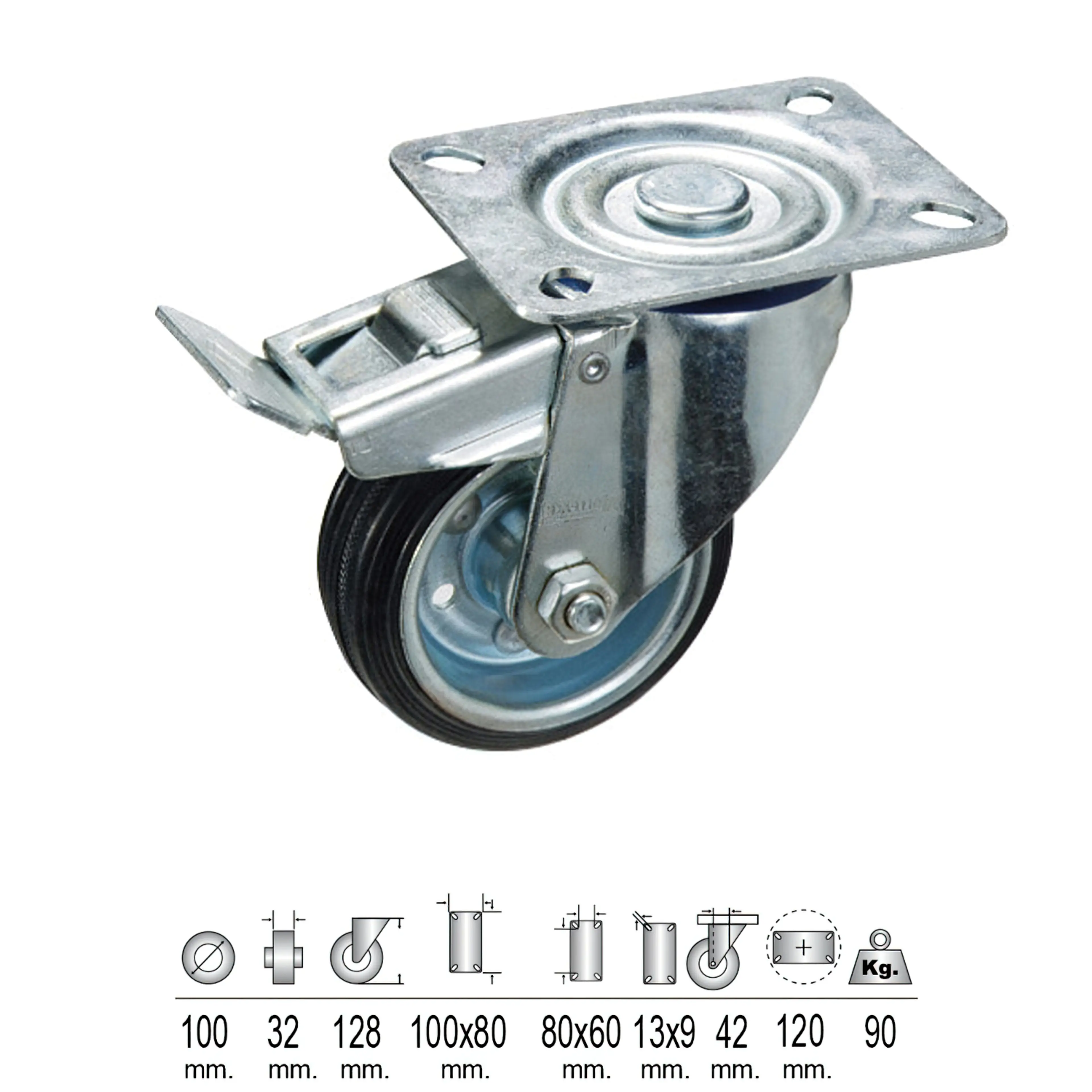 RUEDA INDUSTRIAL GOMA NEGRA PLACA C