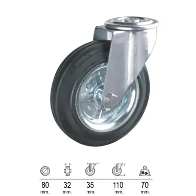 RUEDA INDUSTRIAL GOMA NEGRA PASANTE