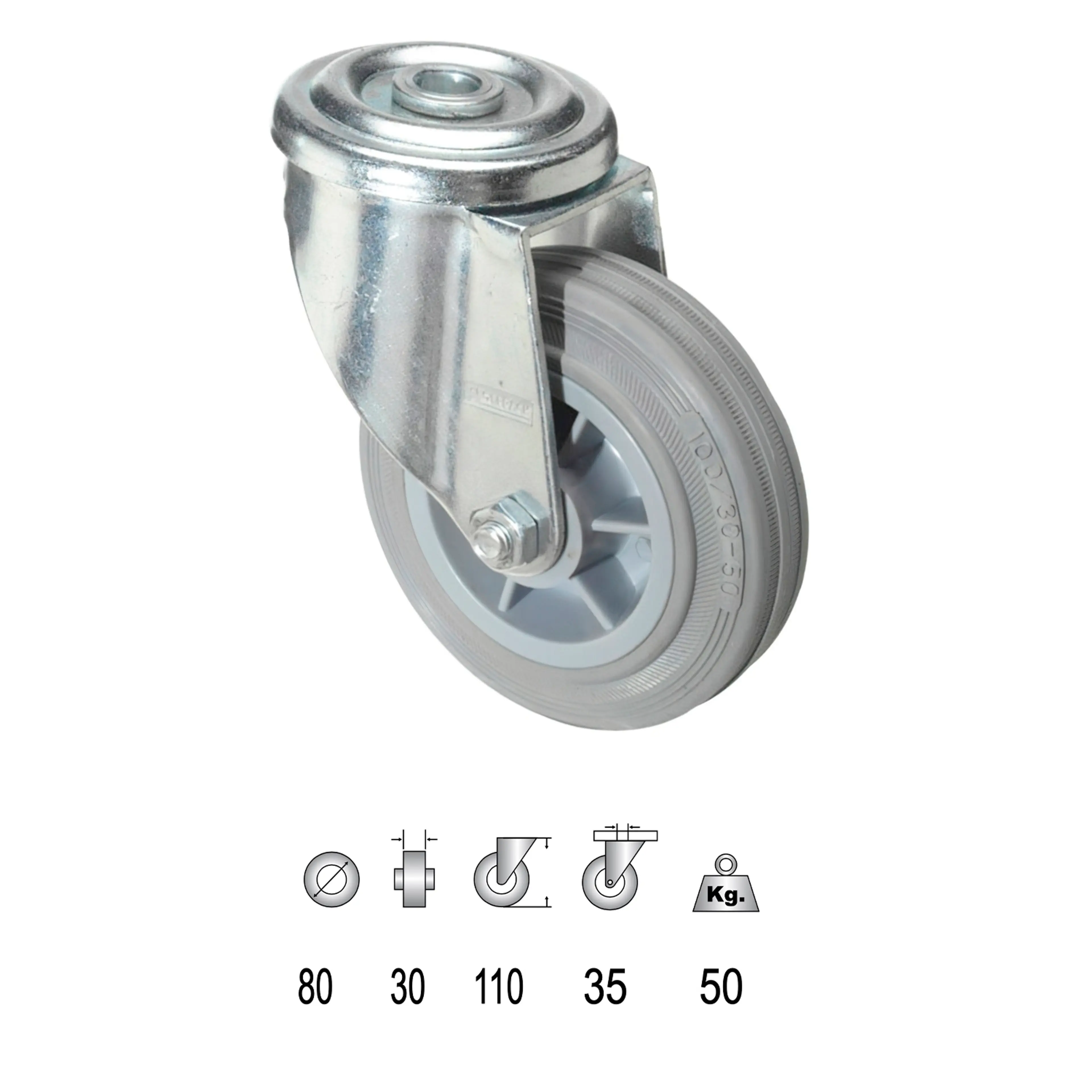 RUEDA INDUSTRIAL GOMA GRIS PASANTE 