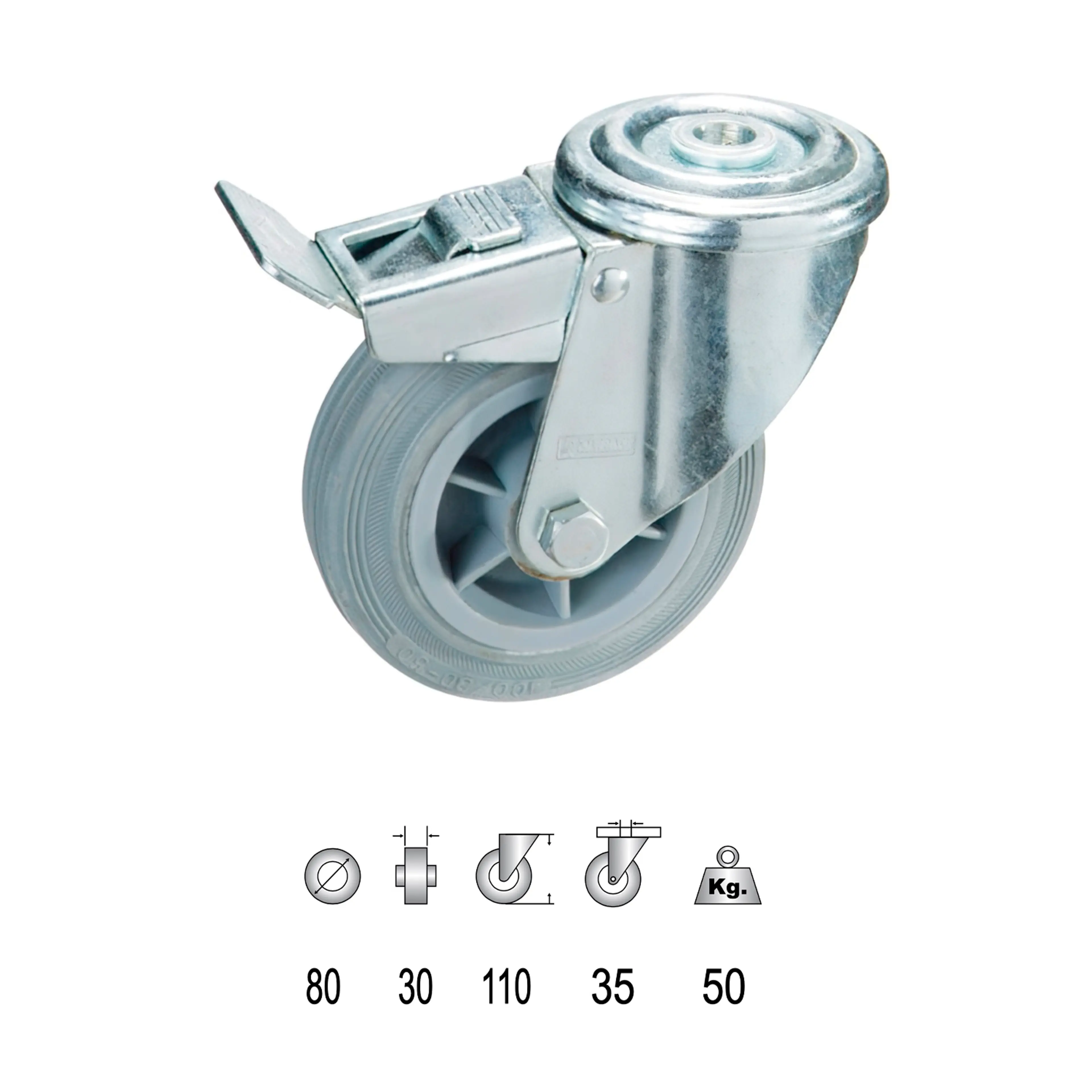 RUEDA INDUSTRIAL GOMA GRIS PASANTE 