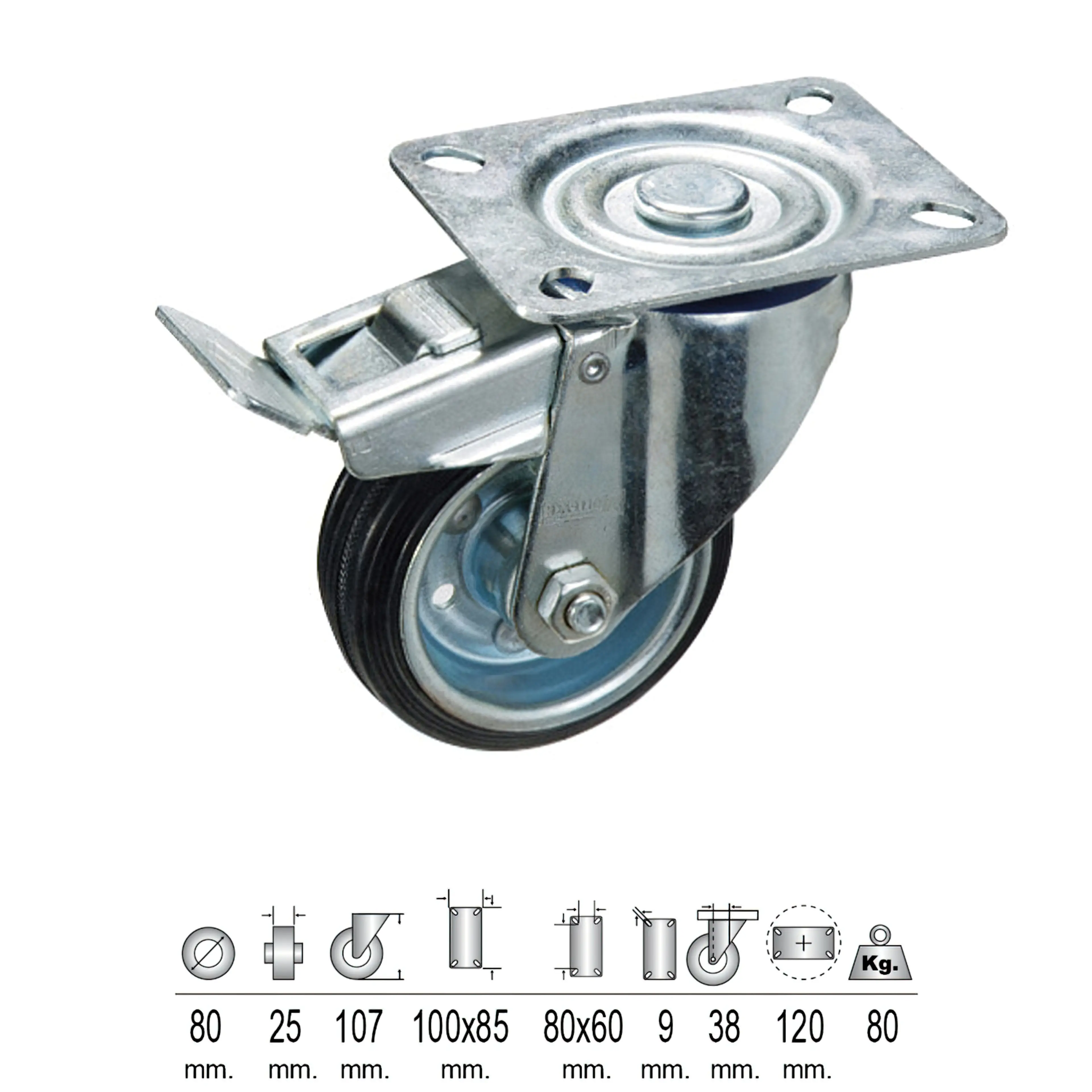 RUEDA INDUSTRIAL GOMA NEGRA PLACA C