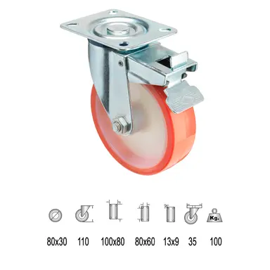 RUEDA INDUSTRIAL POLIURETANO PLACA 