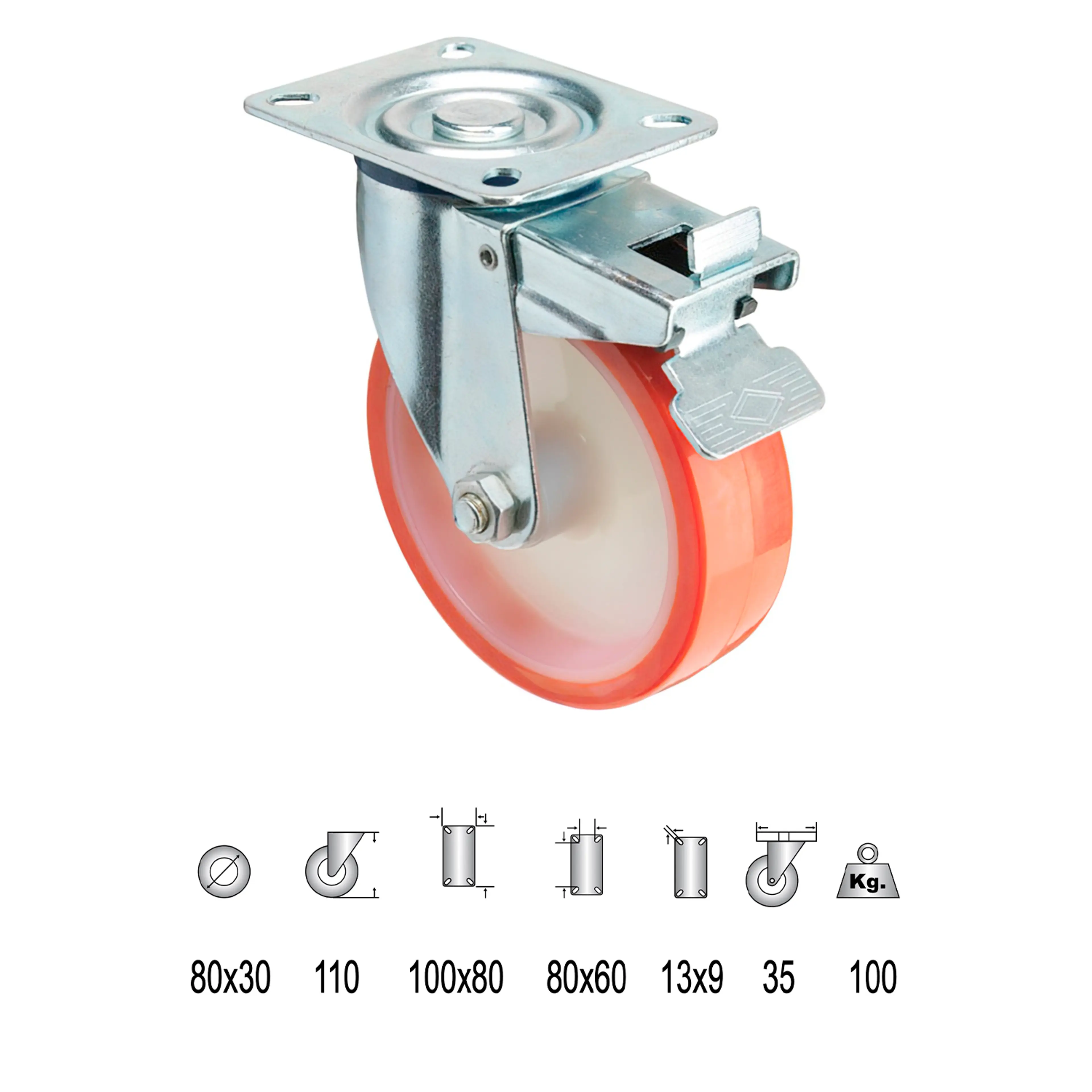 RUEDA INDUSTRIAL POLIURETANO PLACA 