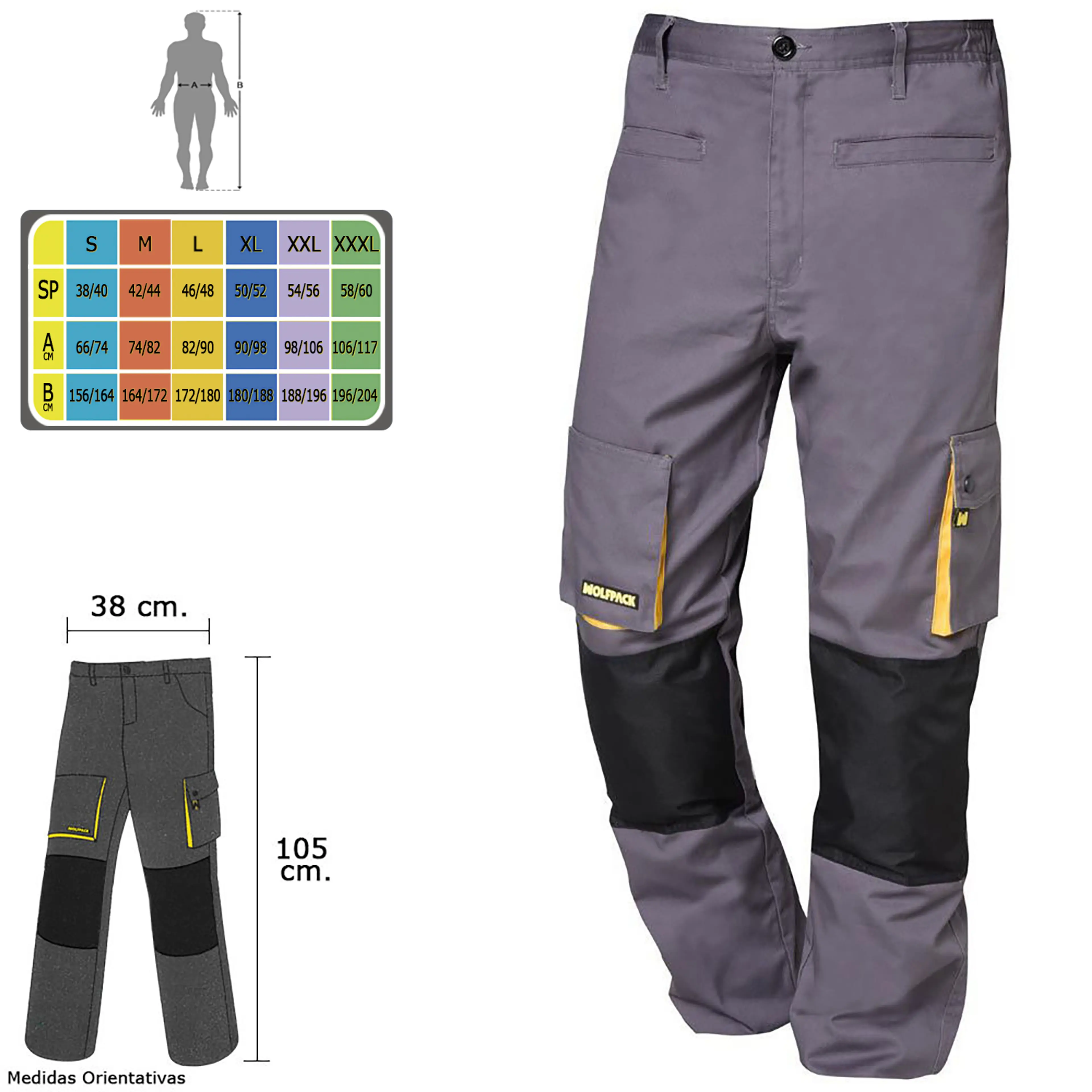 PANTALON DE TRABAJO GRIS/AMARILLO L